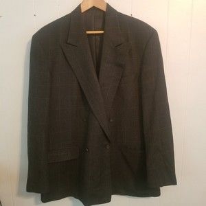 Alexander Julian Gray Plaid Suit Jacket Sport Coat Blazer 44/38 Long 100% Wool